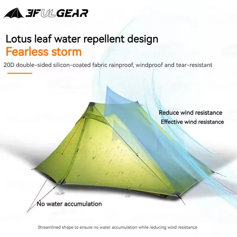 3F UL GEAR LanShan 2 Ultralight Tent Outdoor Camping 2 Person 3/4 Season Professional Waterproof 15D Nylon Rodless Tent Travel
